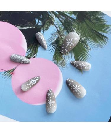 SINLOV Christmas Snowflakes Almond False Nails French Crystal Fake Nails Matte Press on Nails Ballerina Acrylic Full Cover Fake Nails for Women and Girls - Buy Online on GoSupps.com
