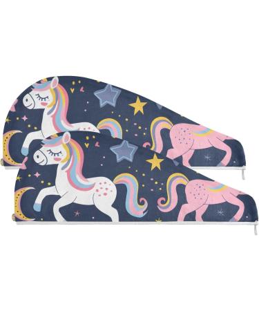 Seamless Unicorn Hair Towels 2 Pack - Super Absorbent Quick Dry Hair Turbans for Women & Girls - Buy Online on GoSupps.com