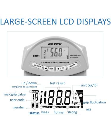 GRIPX Digital Hand Dynamometer | Electronic Grip Strength Meter - 198 lbs / 90 kg - Automatic Recording - High Precision Gray - Buy Online on GoSupps.com