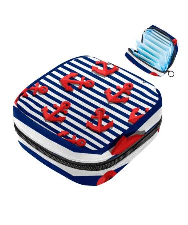 Storage bags for women's bandages motif: nautical ocean striped red anchor large menstrual cup cylinder pocket with zipper periodic inserts bags panty lips tampons for girls multicolored 10