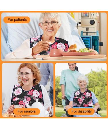 Women's Waterproof Adult Bib with Crumb Catcher - Floral Print | Washable & Reusable Clothing Protector for Elderly & Disabled | Cosysparks - Buy Online on GoSupps.com