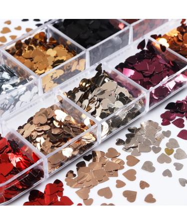  GZMAYUEN GZMAYUEN 12 Girls 3D Heart-Shaped Glitter Nail Art - Holographic Laser Glitter for Nails Gold Glitter - Buy Online on GoSupps.com