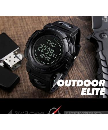 Mens Military Digital Sports Watch with Survival Compass | 50M Waterproof, 3 Alarm, Stopwatch | Black - Buy Online on GoSupps.com