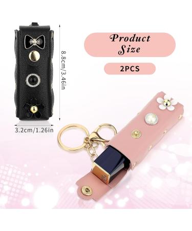 2 Pack Keychain Chapstick Holder - PU Leather Lip Balm & Lipstick Holder with Key Ring - Travel Essential (Pink Black - Buy Online on GoSupps.com