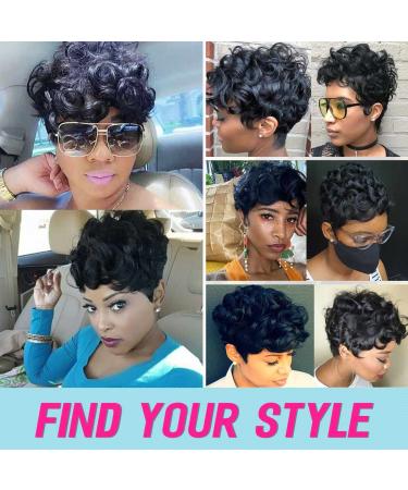 Flandi Short Pixie Curly Wigs for Black Women - Natural Black Synthetic Hair 1B# - Buy Online on GoSupps.com