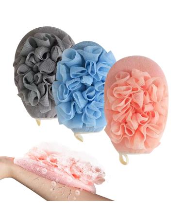 WUBAYI 3Pcs Double-Sided Exfoliating Glove Exfoliating Body Scrub Mitt Dead Skin Remover Skin Cleanser with Loofah Bath Sponge and Scrub Combo Deep Clean Shower Glove for Men and Women