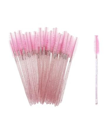 50 Pieces Eyelash Brush for Make up Disposable Mascara Wands Portable Eyebrow Brush Perfect for Home Travel and Outing Crystal Pink