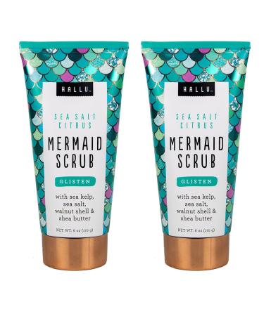 Hallu Body Scrub, Mermaid, Sea Salt Citrus Scent, with Shea Butter Nourishes and Smooths Skin 6 oz, Pack of 2
