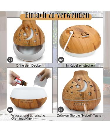 500ml Aroma Diffuser with 15 LED Colors - Essential Oil Humidifier Auto Shut-Off 3 Timing Modes - Dark Brown - Buy Online on GoSupps.com