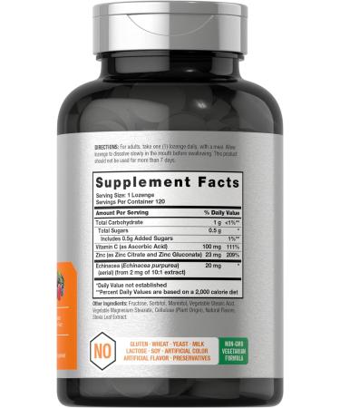 Zinc Lozenges with Echinacea & Vitamin C | 120 Count Vegetarian Supplement - Gluten Free & Non-GMO | Natural Berry Flavor - Buy Online on GoSupps.com