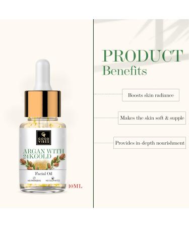 Good Vibes Argan 24K Gold Facial Oil | Anti-Aging & Collagen Boosting | Antioxidant-Rich for All Skin Types | No Parabens & Sulphates | 10 ml - Buy Online on GoSupps.com