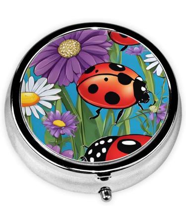 Colorful Ladybird Mini Round Pill Box - 3 Compartment Portable Organizer for Home Office & Travel - Buy Online on GoSupps.com