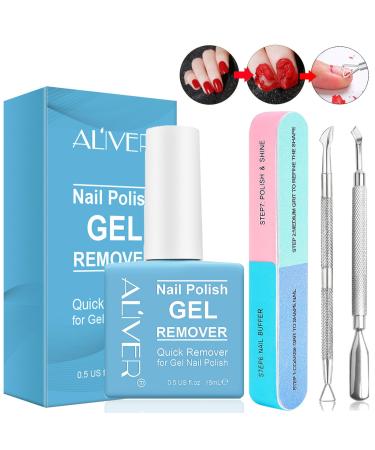 Gel Nail Polish Remover with Nail Buffer & Cuticle Pusher Professional Remove Gel Manicure Tools Kit for Nails in 2-5 mins
