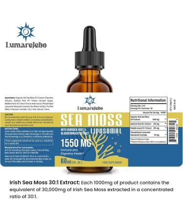 Liposomal Irish Sea Moss Drops 1550MG with Burdock Root and Bladderwrack Extract | 4X Stronger Formula for Gut & Immune Health | Pack of 1 - Buy Online on GoSupps.com
