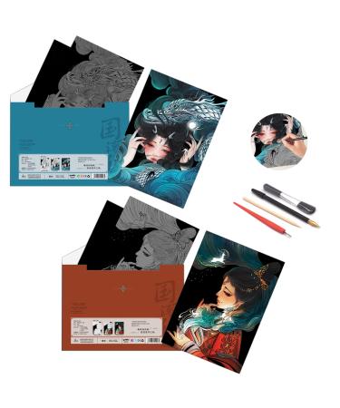 PAITUEND Scratch Rainbow Painting Art Paper,Scratch & Sketch Art for Kids & Adults,Scratch Painting Creative Gift Art & Craft Set,Sketch Pad DIY Scratchboard with 4 Tools,11.7''x8.3''(Asian Girl) Asin-girl-1