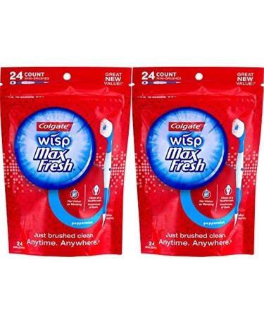 Colgate Max Fresh Wisp Disposable Mini Toothbrush, Peppermint - 24 Count, 2-Pack
