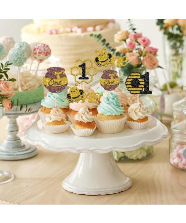 24 PCS Bee One Cupcake Toppers Honeycomb Honey Bee Cupcake Topper Happy 1st Birthday Cake Decoration for Bee Theme Boy Girl Kids First Birthday Baby Shower Anniversary Party Supplies - Buy Online on GoSupps.com