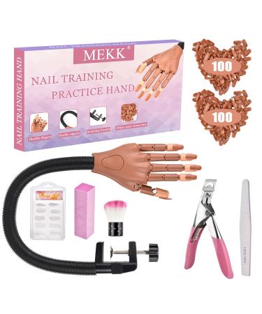 Practice Hand For Acrylic Nails MEKK Nail Practice Hand Never Fall Off Nail Trainning Hand Flexible Nail Practice Hand Kits with Nail Files Brush Nail Clipper and Nail Tips A-Practice hand