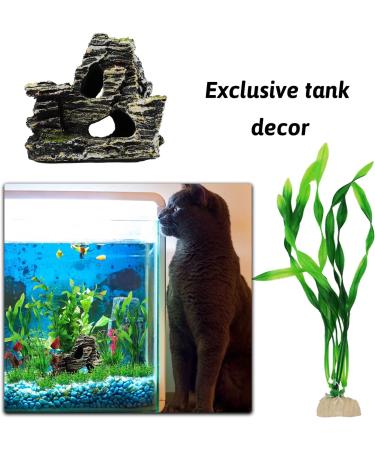 QUOZUO 20 Pieces Aquarium Artificial Plants - Green Plastic Decorations & Resin Cave Accessories for Fish Tanks - Buy Online on GoSupps.com
