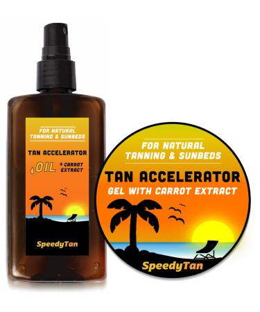 SpeedyTan Premium Tanning Accelerator Gel + Oil – For Tanning Bed and Natural Tanning – Natural Tanning Accelerator with Carrot Tanning Oil – M