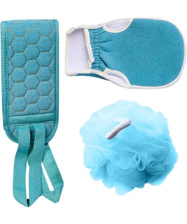 Premium Exfoliating Shower Towel Set - Includes Glove & Bath Sponges | Comfort & Style for Men & Women | Blue Exfoliating Washcloth - Perfect Bath Accessories - Buy Online on GoSupps.com