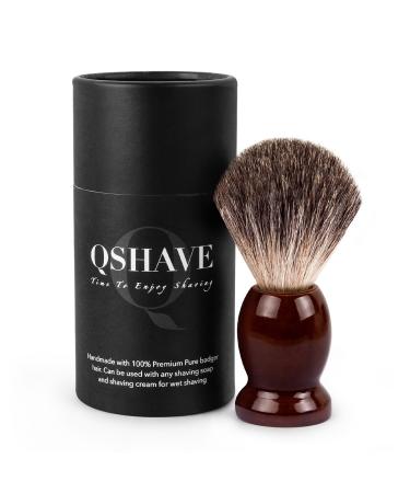 QSHAVE 100% Best Original Pure Badger Hair Shaving Brush Handmade. Real Wood Base. Perfect for Wet Shave Safety Razor Double Edge Razor