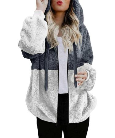 Buy Hanxiulin Oversized Winter Coat for Women - Plush Hoodie Jacket Windproof Fleece Thick Dark Gray 4XL - Buy Online on GoSupps.com