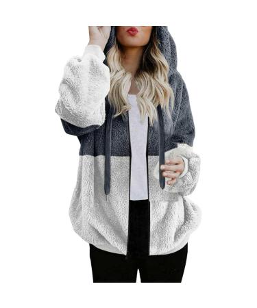 Hanxiulin coat plush jacket hoodie jacket oversize winter coat women fleece jacket windproof coat thick winter coat synthetic fur transition jacket coat winter jacket with hooded dark gray 4xl