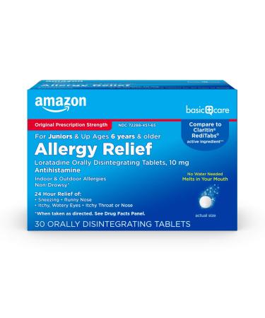 Amazon Basic Care Loratadine Orally Disintegrating Tablets, 10 mg, Antihistamine, 24-Hour Allergy Medicine, 30 Count 30 Count (Pack of 1)