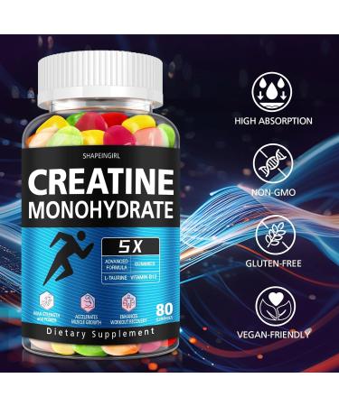 Creatine Monohydrate Gummies - Clean Creatine for Women Men for Muscle Strength Improving Endurance & Post Workout Recovery - Creatine Supplement Mixed Fruit Flavors (160 Gummies) Fruit 80 Count (Pack of 2) - Buy Online on GoSupps.com