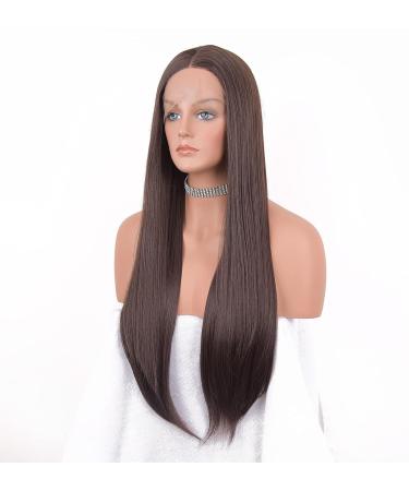 Vebonny 22-Inch Chocolate Brown Lace Front Wig for Women - Glue-Free Straight Hair with Middle Parting #028NEW | International Shipping - Buy Online on GoSupps.com