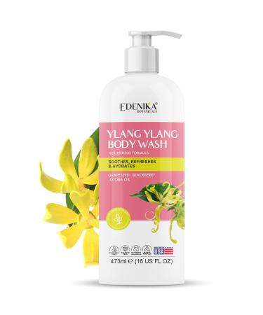 EDENIKA BOTANICALS Ylang Ylang Body Wash -Nourishing Formula With Certified Organic and Natural Ingredients - Soothes  Refreshes  and Hydrates Skin - 16oz