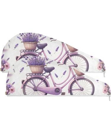 Purple Bicycle Lavender Hair Towel 2 Pack | Super Absorbent Quick Dry Hair Turbans for Women & Girls - Buy Online on GoSupps.com