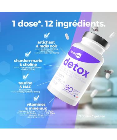 Detox NAC N-Acetyl-Cysteine Artichoke Milk Thistle Black Radish - Drainer and Elimination - Powerful and Fast Liver Detox & Colon - +1 Month of Cure - Made in France - 90 Capsules - Hexagon - Buy Online on GoSupps.com