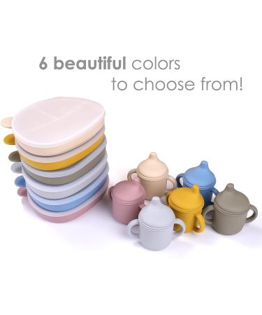 Silicone Baby Feeding Set - Spill-proof Cup, Suction Plate, Divided Plate, Sippy Cup - Gray - for Baby & Toddlers - Buy Online on GoSupps.com