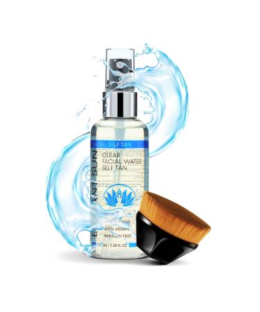 Face Tanner Spray & Kabuki Brush Facial Tan Mist Noncomedogenic Self Tanning Face Tan Mist Water | Vegan Paraben-Free | Skin Friendly Clean Self Tan Face Face Tanning Mist (3.38 oz)