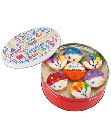 Happy Birthday Cookie Gift basket Tin filled with 21 individually hand decorated assorted colored black and whites. 7 bright colors Great Birthday Gift for HIM HER BOYS GIRLS MEN WOMEN PRIME DELIVERY