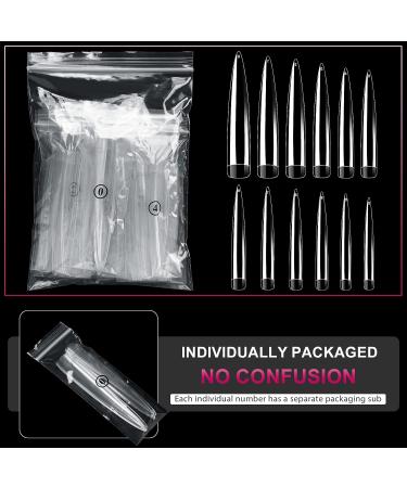 AORAEM Clear Extra Long Stiletto False Nail Tips 120 Pcs - 12 Sizes Acrylic Fake Nails - Buy Online on GoSupps.com