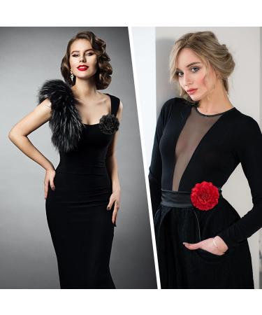 Bofunx 2-Piece Flower Hair Clips | Red & Black Brooch Hair Jewelry for Parties Weddings Halloween & Masquerades - Buy Online on GoSupps.com