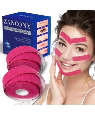 Zancony Face Lifting Tape Face Tape Tape Anti Wrinkle Tape Fold Fold Folding For all faces crow's feet smile line prevention and reduction of wrinkles Hypoallergen Use overnight 2.5cm*5m 2 rolls pink