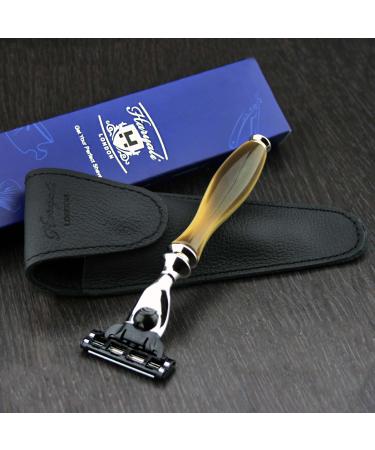 Men's Shaving Razor Triple Edge Cartridge Compatible Razor with Horn Replica Handle | Men's Shaving & Grooming Essentials | Gift for Him