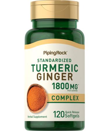 Piping Rock Turmeric and Ginger Supplement 1800mg | 120 Softgel Capsules | with Black Pepper Extract | Herbal Extract Complex | Non-GMO Gluten Free