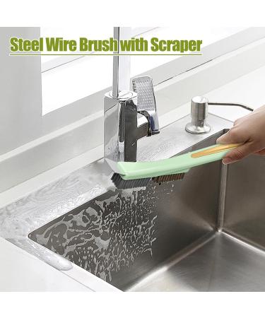 Steel Wire Brush with Scraper - Kitchen Brush with Scraper | Bathroom Scraper Brush Steel Wire Scrubber | Home Cleaning Gadgets Heavy Duty Dirt Removal Brush for Tile Sink Drains Green 3 - Buy Online on GoSupps.com