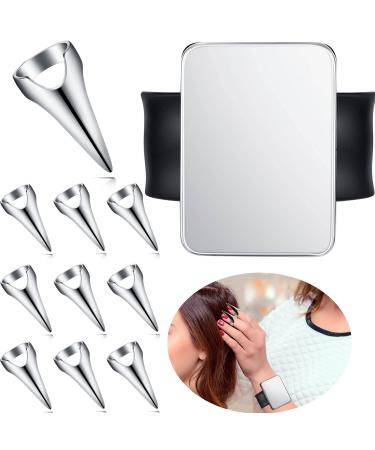 10 Pieces Hair Parting Ring Pinky Hair Parting Tool Metal Braiding Rings for Parting Hair Hair Selecting Tools with Wrist Magnetic Pin Holder (Silver, Black)