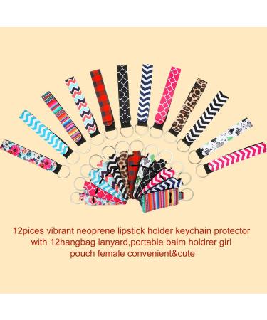 12-Piece Lipstick Holder Keychains Set with Neoprene Wristlet Lanyards - Vibrant Colors Portable Lip Balm Keyring Organizers - Buy Online on GoSupps.com