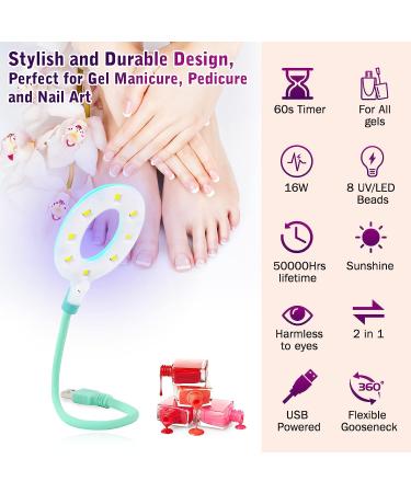 XttnBM 16W USB UV LED Nail Lamp Mini Dryer for Gel Nails | 8 UV/LED Beads, Flexible Gooseneck, 60s Curing Time | Portable Nail Polish UV LED Light for Travel and Home Nail Art - Buy Online on GoSupps.com