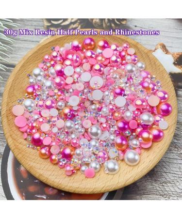 Mix Resin Rhinestones Half Round Pearls 30g Flatback Rhinestones Half Pearl Beads - Pink Series | Multi Size 3mm-10mm for Crafts, Bottles, Tumblers, Nail Art, Clothes, Shoes - Buy Online on GoSupps.com