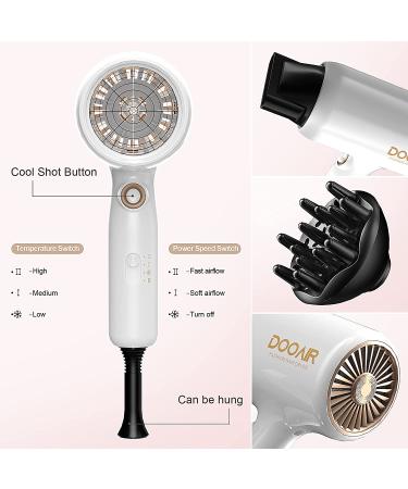 Professional Ionic Hair Dryer with Diffuser - DOOAIR 1875W, Travel Size, Constant Temperature Hair Care - White - Buy Online on GoSupps.com