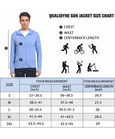 Qualidyne Men's UPF 50+ UV Full Zip Sun Protection Hoodie Jacket - Blue, Small - Buy Online on GoSupps.com