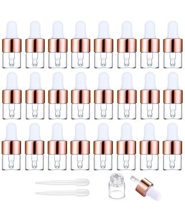 Yalbdopo 24Pcs 1Ml Clear Glass Sample Dropper Bottles Empty Mini Bottles with Dropper Pipettes Rose Gold Aluminum Alloy Cap Refillable Sample Container for Essential Oil Perfume Cosmetic Liquid Transparent Glass Rose Golden Cap - Buy Online on GoSupps.com